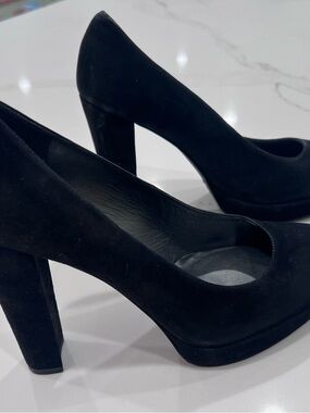 Stuart Weitzman Black Suede Platform Block Heel Pumps